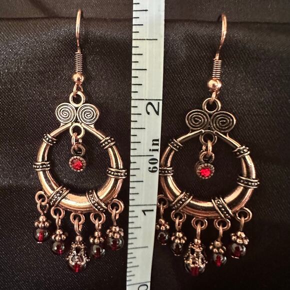 Bollywood Boho RoseGold tone Oxidized earrings with Red accent - Picture 3 of 3